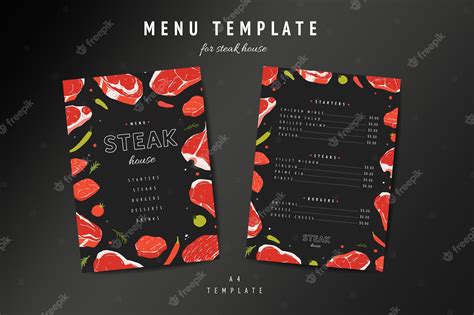 Premium Vector Steakhouse Menu Template With Meat Illustrations