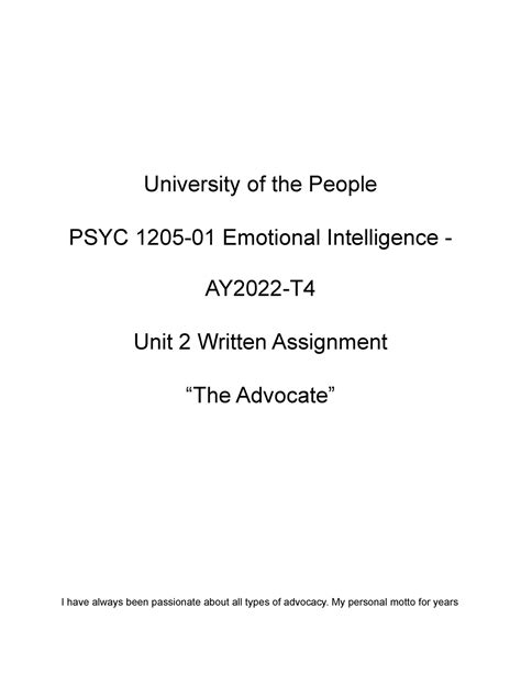 Written Assignment Unit University Of The People Psyc