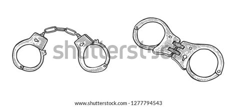 Handcuffs Hand Drawn Engraving Vintage Black Stock Illustration 1277794543 Shutterstock