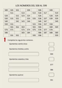 Los números del 500 al 599Idioma español o castellano Curso nivel 2º