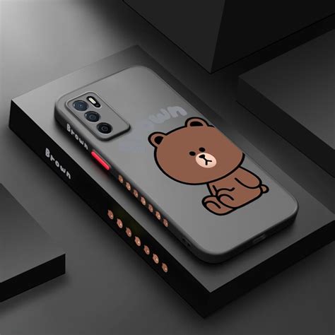 Jiumoo เคสสำหรับ Oppo A16 เคสโทรศัพท์ซิลิโคนแบบนิ่มขอบด้านข้างหมีแฟชั่นมีแบรนด์ผิวฝ้าโปร่งใสเคส