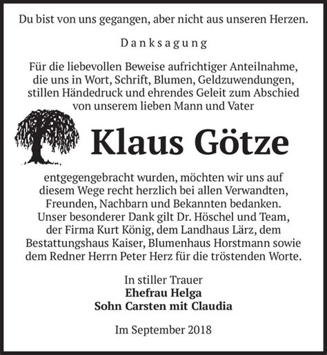 Traueranzeigen Von Klaus G Tze Abschied Nehmen De