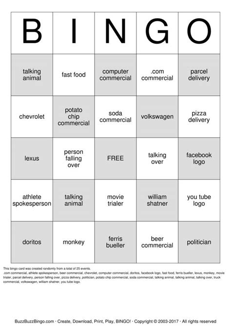 Fast Food Bingo Cards To Download Print And Customize