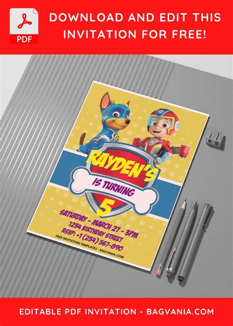 Easily Edit Pdf Invitation Paw Tastic Paw Patrol Birthday Invitation Bagvania