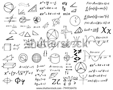 Set Hand Drawn Mathematical Formulas Signs Stock Vector Royalty Free