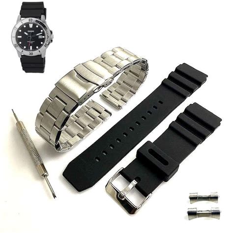 Steel And Silicone Replacement Watch Band Fits Casio MTP VD300 MTP VD300 1B