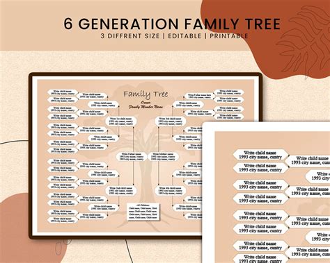 Six Generation Family Tree Template PDF - Etsy