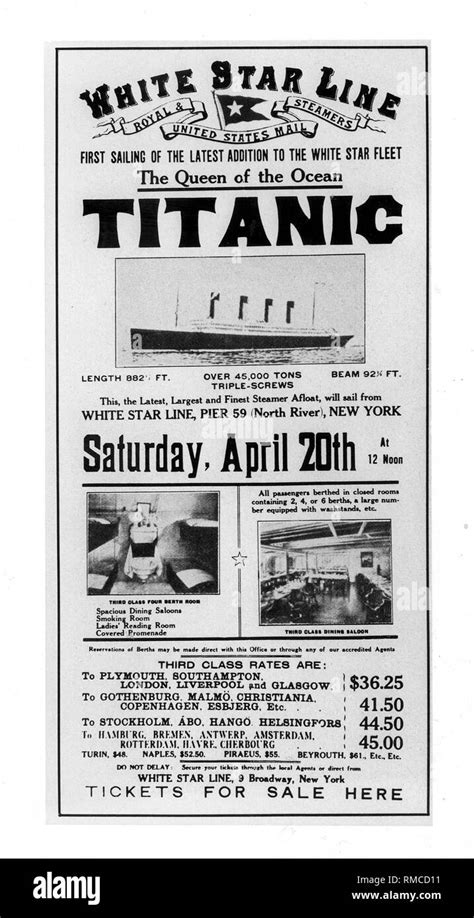 Advertising poster of White Star Line that advertises tickets for a ...