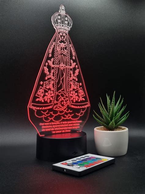 LUMINÁRIA NOSSA SENHORA APARECIDA LED 3D ABAJUR DE MESA Ateliê Mdeira