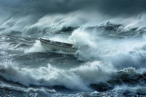 Small Fishing Boat Battling Huge Waves during Storm Stock Image - Image ...