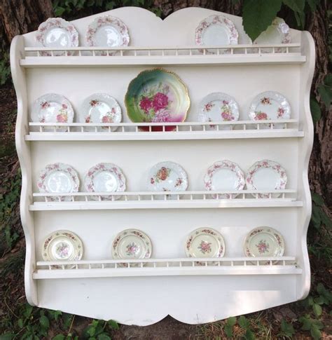 Vintage Shabby Cottage Wood Hanging Plate Display Wall Shelf Rack`huge Dish Display Wall