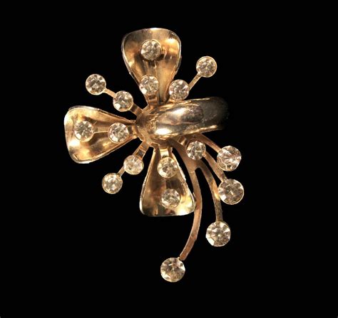 Pendant Brooch Convertible Brooch Clear Rhinestone Gold Tone C