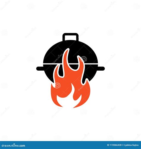 Bbq With Flame Icon Grill Sign Meat And Food Icon Stock Illustration