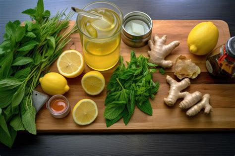 Premium AI Image | Top view of ingredients for lemonade on a board