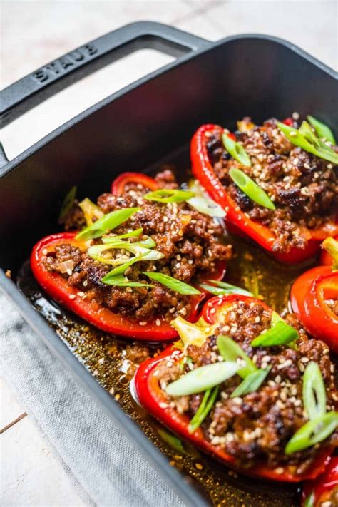 Korean Beef Stuffed Peppers Recipe Dinner Then Dessert