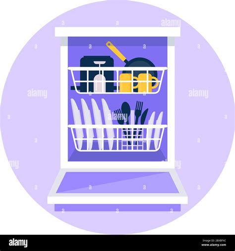 Clean Dishes In Open Dishwasher Stock Vector Images Alamy