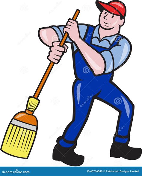 Janitor Cleaner Sweeping Broom Cartoon Stock Vector Illustration Of