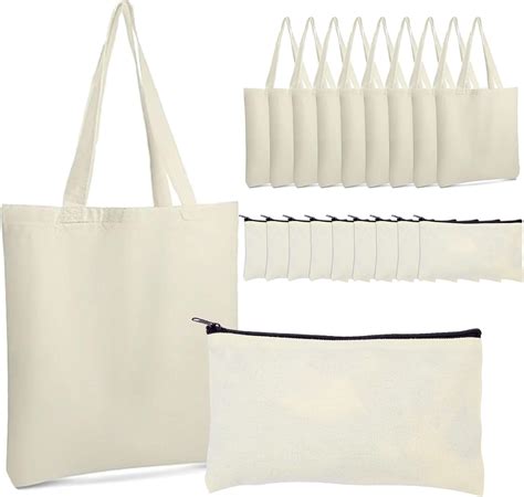 10 Pieces Canvas Tote Bags Bulk And 10 Pieces Blank Canvas Makeup Bags