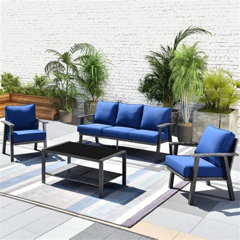 HOOOWOOO Outdoor Patio Furniture Set with Fire Pit Table 6 Pcs Steel ...