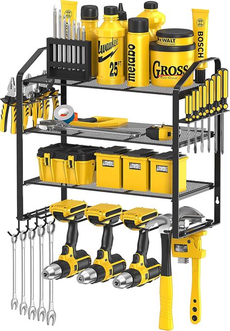 Mutool Power Tool Organizer Storage Rack Wall Mount Drill Holder For 4 Power Drill Tools Mesh