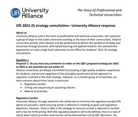 University Alliance Responds To Ofs 2022 25 Strategy Consultation University Alliance