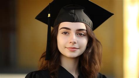 Premium Ai Image A Girl In A Graduation Cap And Gown Smiles At The Camera