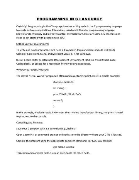 Programming In C Language Programming In C Language Certainly