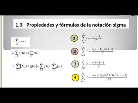 1 3 Propiedades y fórmulas de la notación sigma YouTube