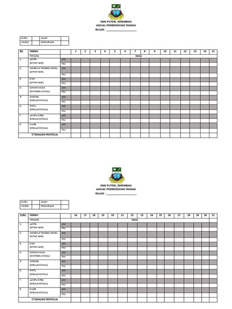 Jadual Pembersihan Tandas Pdf