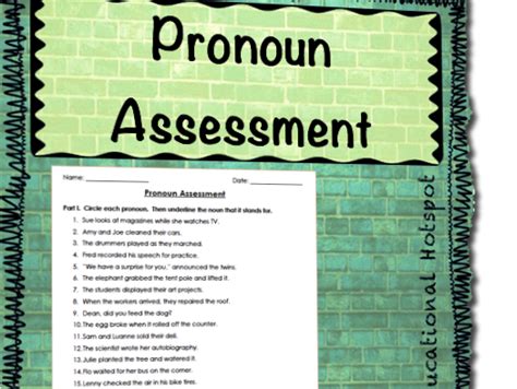 Pronoun Assessment Worksheet Teaching Resources