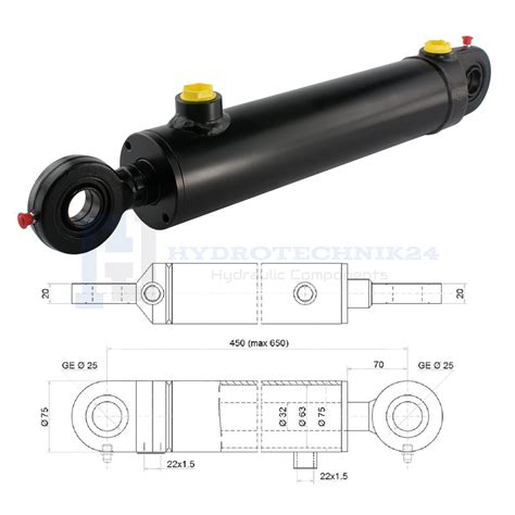 Hydraulikzylinder Doppeltwirkend CJ2F 63 32 200 Mit Gelenkaugen 25mm