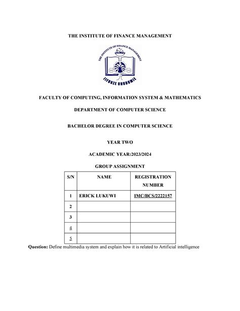 Assignment Useful The Institute Of Finance Management Faculty Of