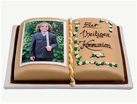 Kommunion Und Konfirmation Aufgeschlagenes Buch Torte Kommunion