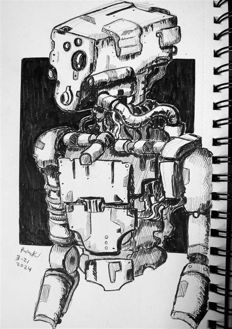 ArtStation - Robot Concept Art Sketch (Brush Pen)