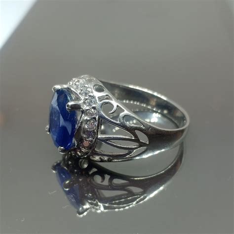 Genuine Blue Sapphire Ring For Men 925 Silver Ring Cluster Etsy