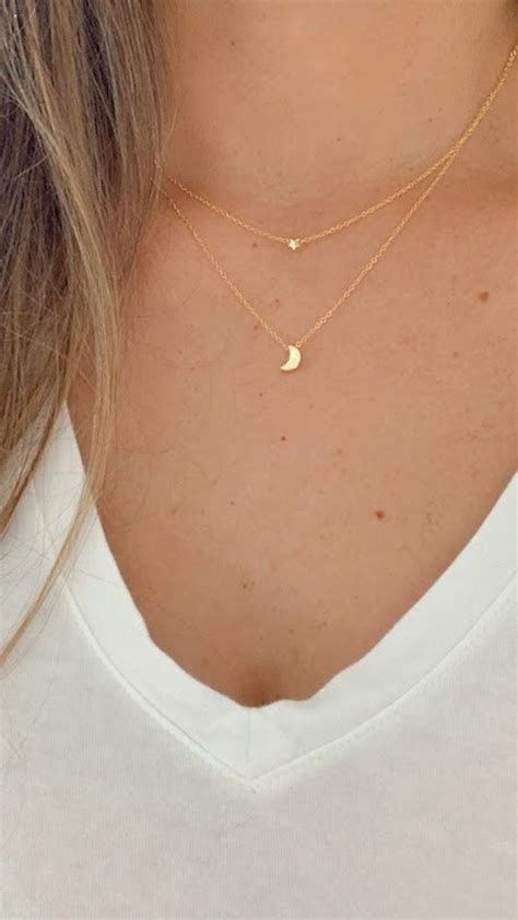 Gold Moon And Star Necklace Floating Moon And Star Moon Necklace Gold Sterling Silver Star