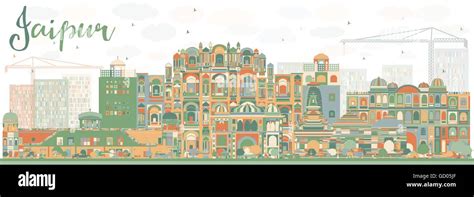 Abstract Jaipur Skyline With Color Landmarks Vector Illustration