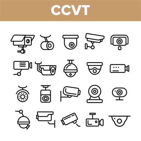 Surveillance Cameras CCTV Linear Icons Vector Set 9972203 Vector Art