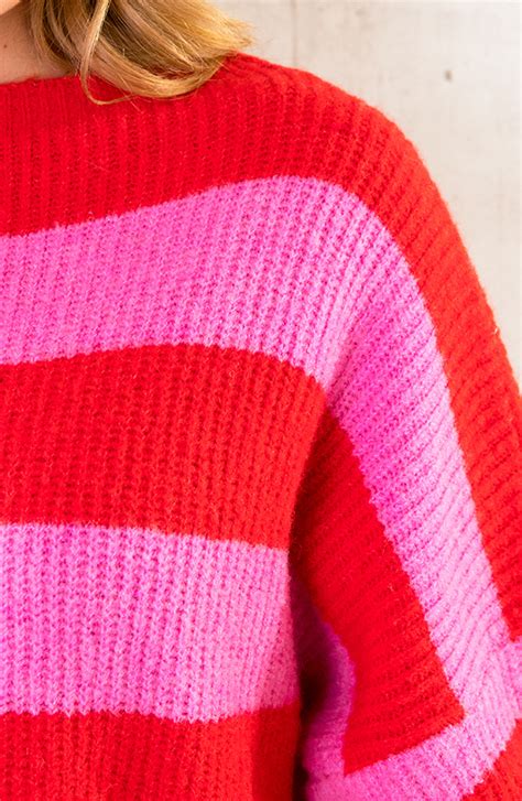 Strepen Trui Gebreid Roze Rood Fashionmusthavesnl