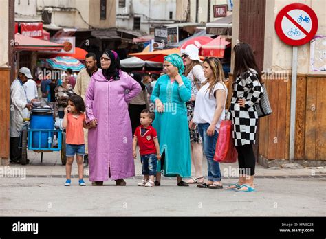 Fes Morocco Moroccan Women In Traditional And Modern Dress Styles