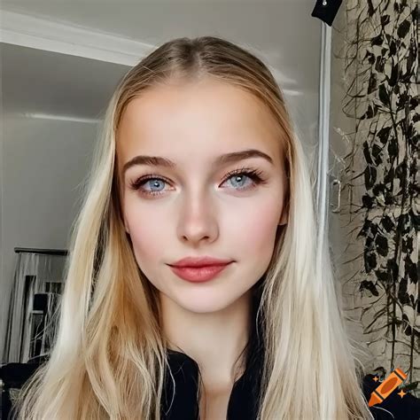 Portrait Of A Friendly Girl With Light Eyes And Pale Blonde Hair In