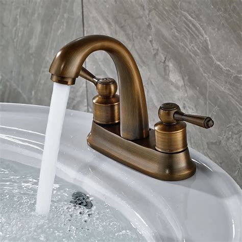 Bathroom Basin Faucet Antique Brass Sink Mixer Tap Dual Handle 2 Hole