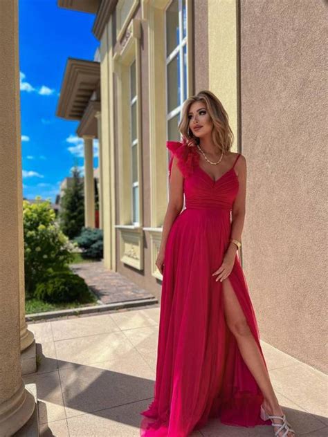 Elegancka Maxi Sukienka Tiulowa Lucy Fuksja Fuksja Nowo Ci Odzie