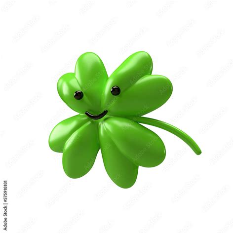 Green clover emoji leaf isolated on white background. Four leaf clover ...