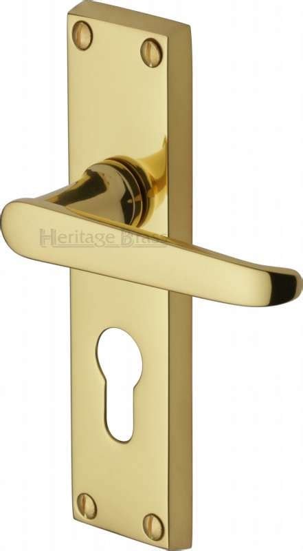 Heritage Victoria Euro Lock Door Handles V3948 Polished Brass Lacquered Broughtons Lighting