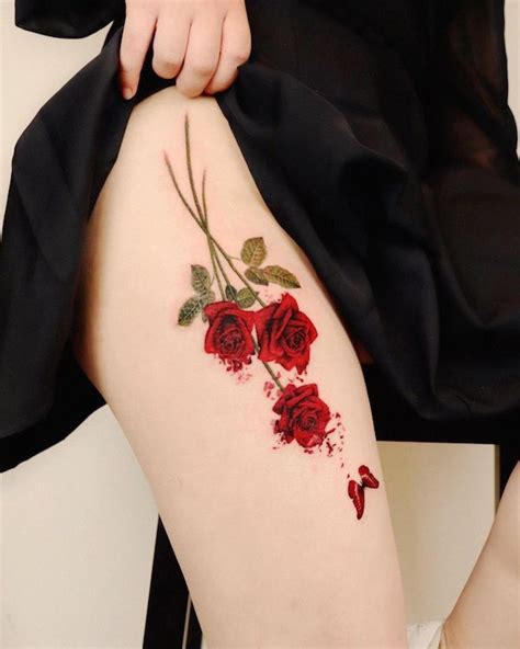 Rose Thigh Tattoos For Females