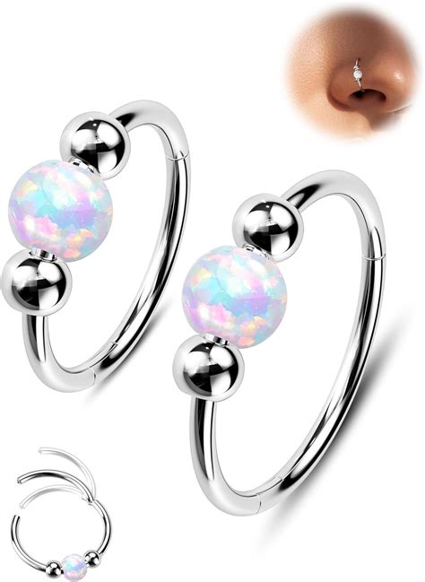 Jewseen Pcs Nose Rings Hoop Surgical Steel Nose Hoops G G Opal