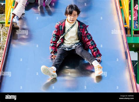 Japan Japanese School Boy Wearing Glasses 8 9 Years Old Sliding