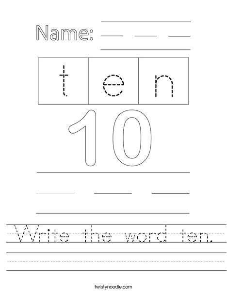 write  word ten worksheet twisty noodle