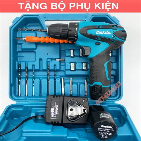 Máy Khoan Pin MAKITA 12V TẶNG KÈM 24 CHI TIẾT 100 Lõi đồng